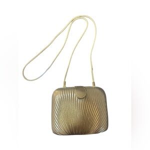 Vintage 1980s/90s Gold Sunburst Pleated Evening Bag - Magnetic Snap